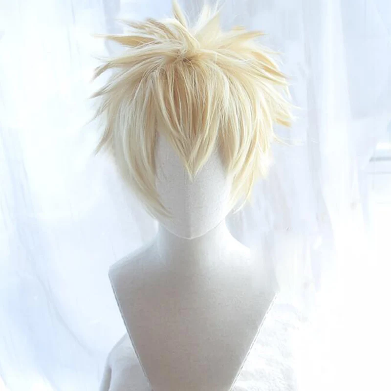 My Boku No Hero Academia Bakugou Katsuki Bakugo Short Linen Blonde Heat Resistant Cosplay Costume Wig + Wigs Cap