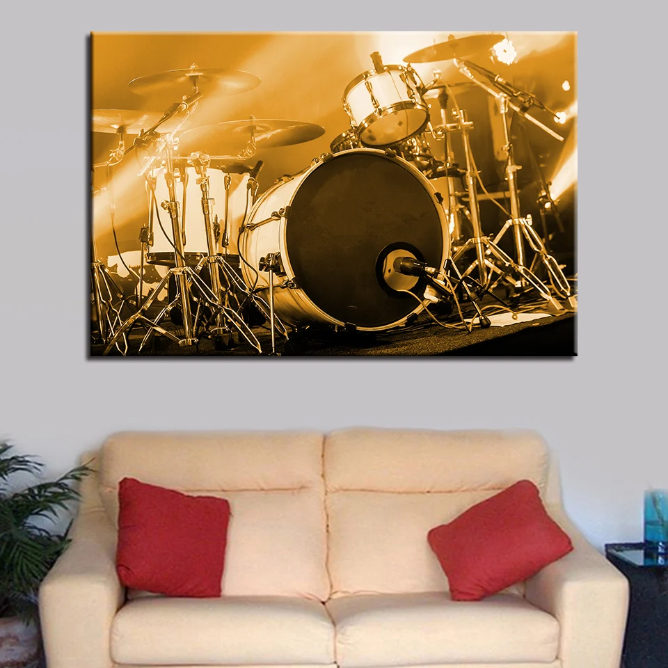 1 Pieces HD Print Canvas Art Musical Instruments Painting Modern Home Decoration Drum Kit Poster Wall Picture for Bedroom Decor