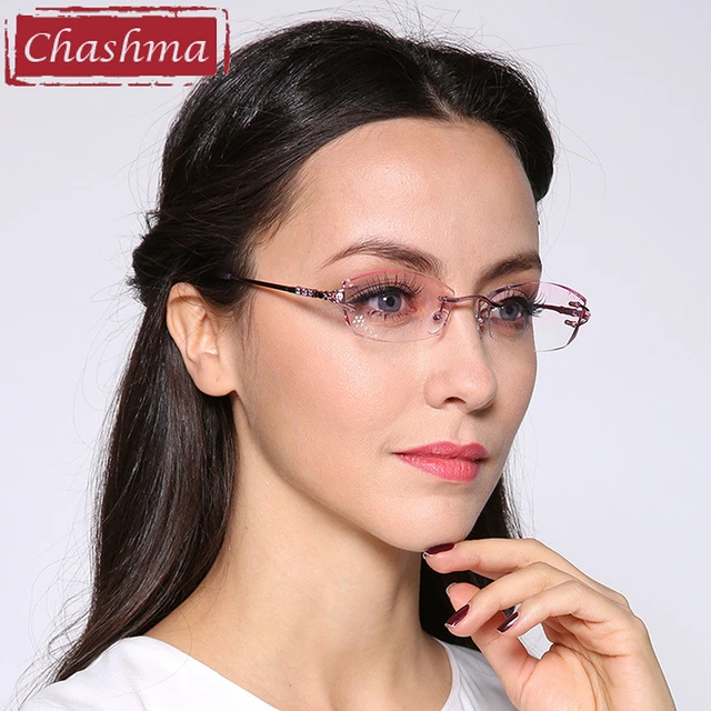 Chashma Brand Alloy Fashionable Lady Eyeglasses Rimless Spectacle Frames Women Colored Lenses Rhinestone Glasses Eyeglasses Frames AliExpress