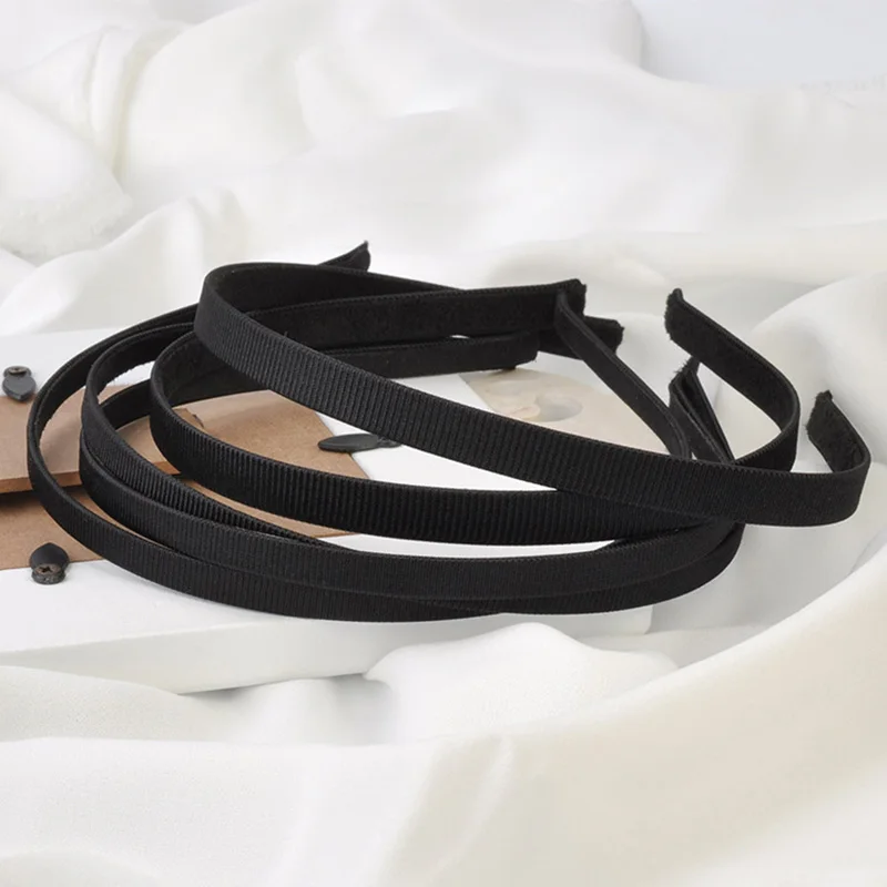 10PCS 5mm 10mm Black Grosgrain Ribbon Covered Plain Metal Headbands with velvet back Lined Wire hairbands DIY hair accessories