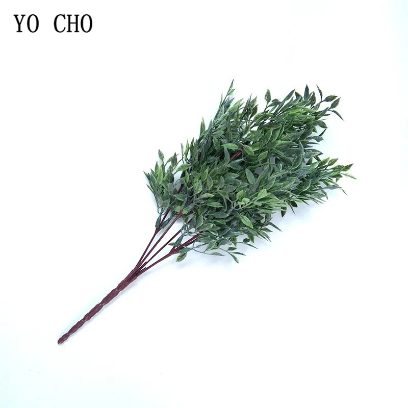 YO CHO Artificial Flowers 5forks 33CM Plastic Green Leaf Grass Plant for Home Garden Wedding Party Decorations Simulation Plants