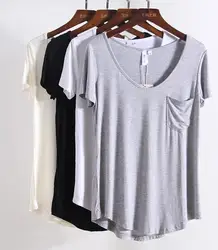 S-4XL 여성용 캐주얼 단색 모달 V넥 반팔 티셔츠, 단색 얇은 셔츠, 탑 보터밍 프리 스타일