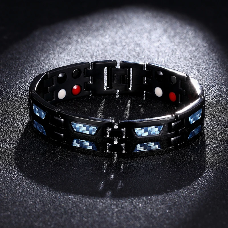 Men Classic Carbon Fiber Black Health Bracelet Magnetic Stainless Steel Energy Charm Bracelet Homme For Boy Father Jewelry Gifts