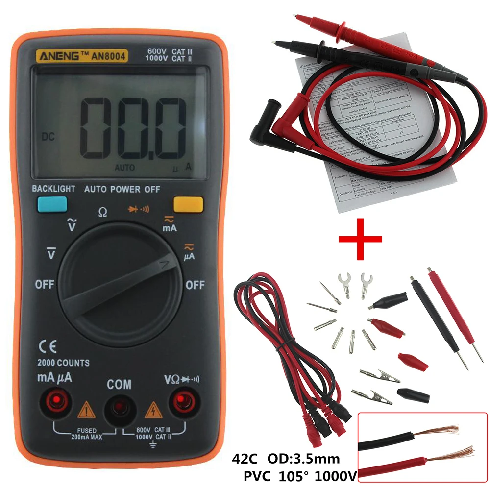 ANENG Portable LCD Digital Multimeter  AC/DC Ammeter Voltmeter Ohm Meter Wire Pen AN8000 AN8001 AN8002 AN8004 AN8008 AN8009