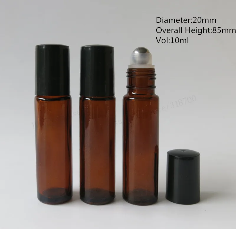 High quality 360/lot 10ml amber glass roll on bottle 10cc brown perfume roll-on bottle with black plastic lids,essential oil use