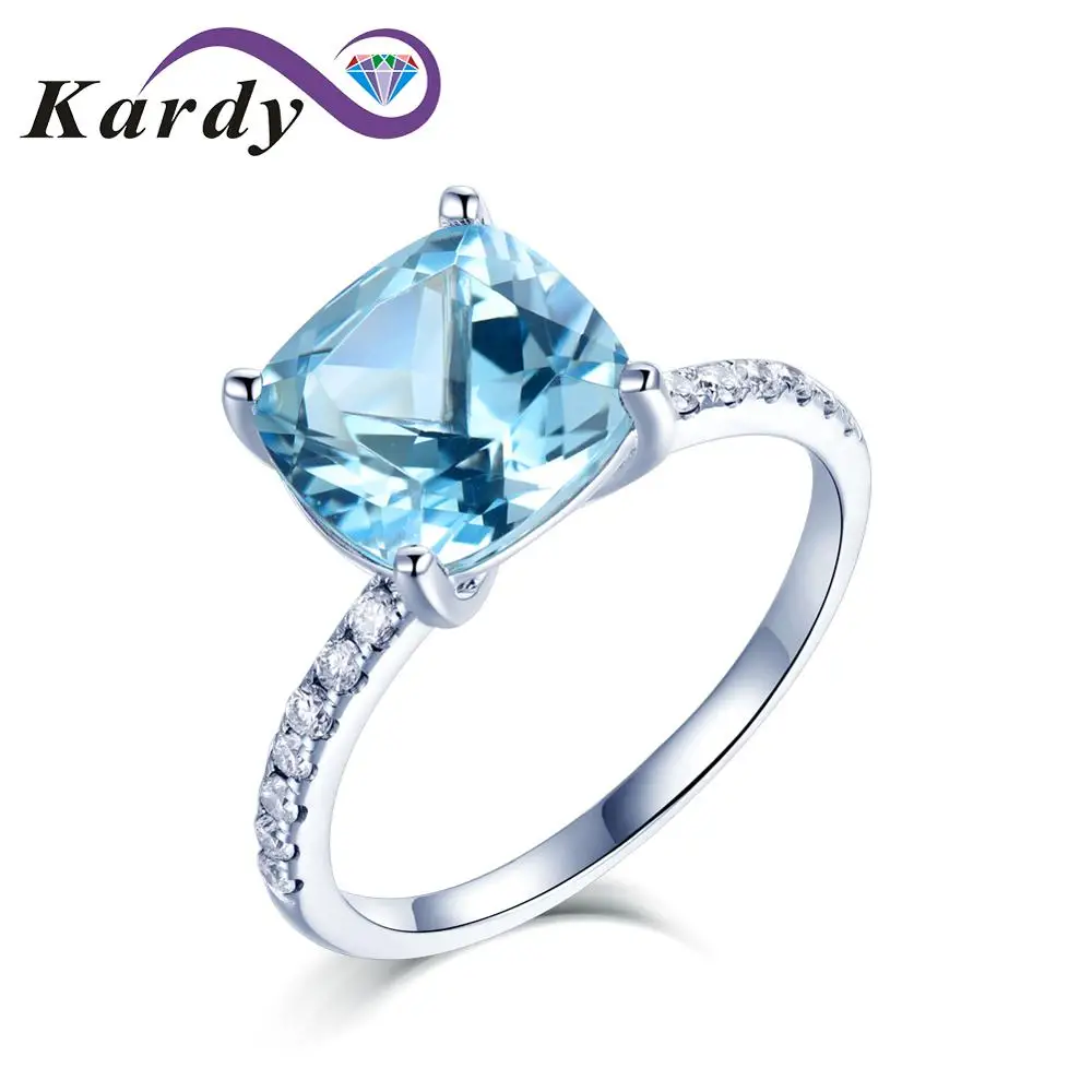 Promise Gemstone natural Aquamarine 14K White Gold Inlay 0.15ct Diamond in South Africa Wedding Engagement Ring For Women