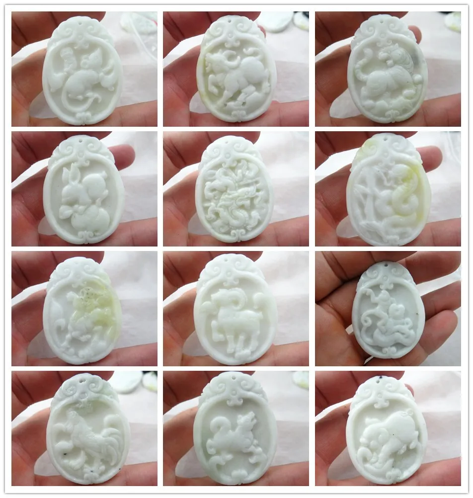 49*37Wholesale natural Chinese Liantian stone hand-carved statue of Zodiac signs amulet pendant necklace Jewelry Making