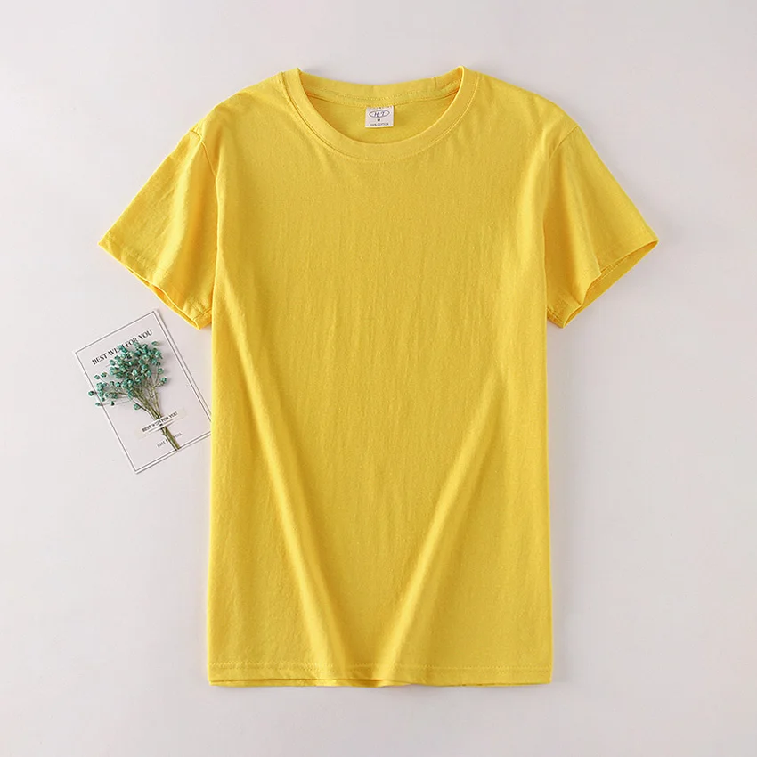 Zuolunouba Summer Tees Loose Casual Cotton 100% Women T-shirt Yellow Harajuku Solid Color Tops Female Short Sleeve