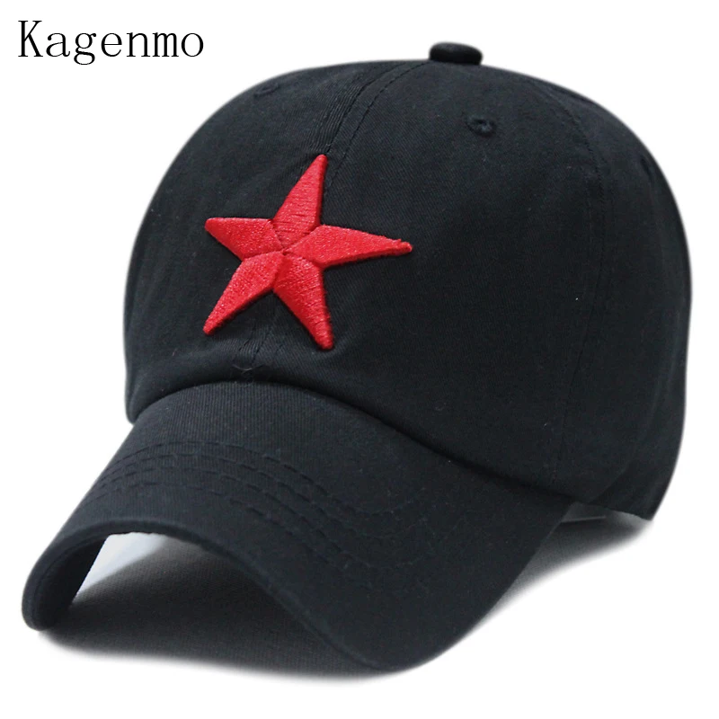 Kagenmo Washed Cotton Red Star Baseball Cap Pentagram Embroidery Leisure Hat 6Color 1Pcs Brand New Arrive