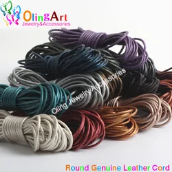 OlingArt Leather Cords 2mm 5M Craft Round Pearl Genuine Rope/Wire/String DIY Bracelet Choker Necklace Jewelry Making