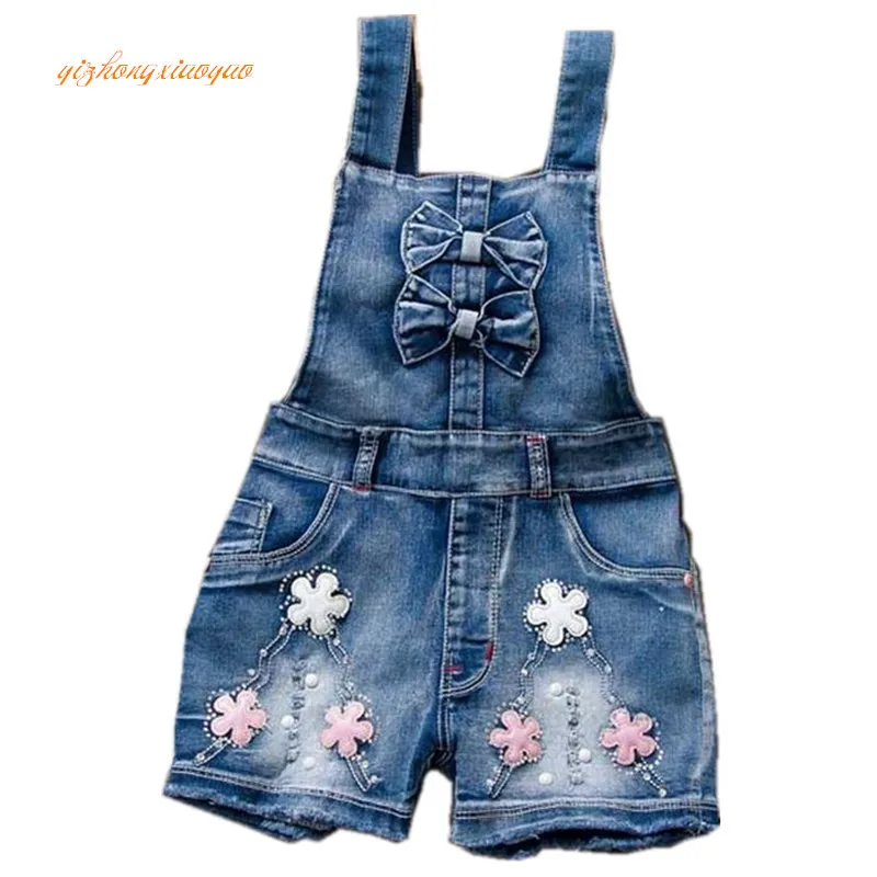 2024 SPRING Summer  Girl Jumpsuit Cute Sweet Fashion Washed Jeans Denim Romper Jumpsuits Straps Short Pants Cowboy Blue