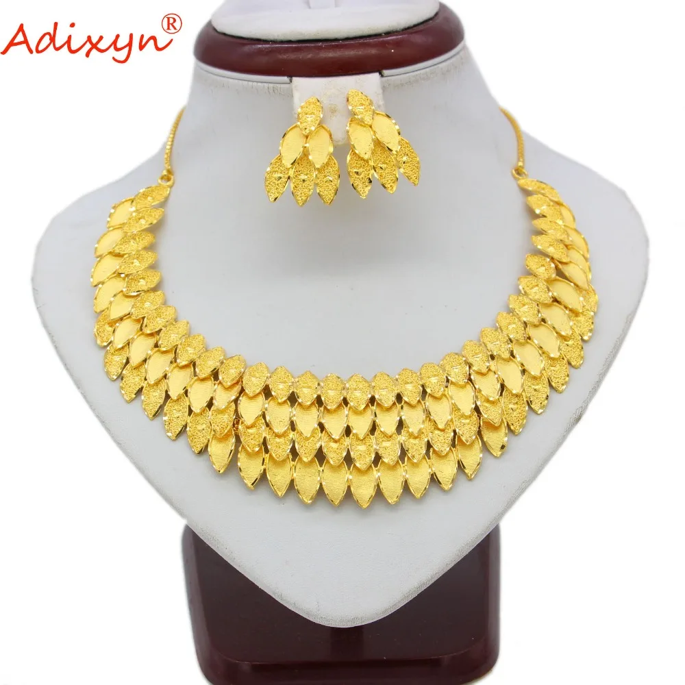 Adixyn India Choker Necklace Earrings Gold Color/Copper Jewelry Sets African/Nigerian Bridal Wedding Accessories Gift N06082