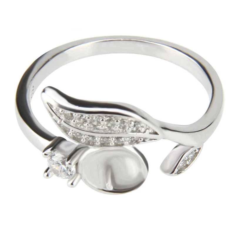 CLUCI Silver 925 Leaf Shaped Zircon Rings Jewelry Brand Pearl Ring Mounting 925 Sterling Silver Rings for Women Gift SR1055SB