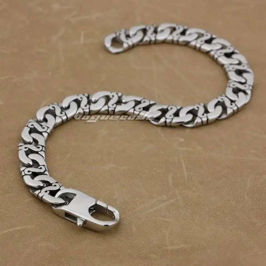 LINSION Stainless Steel Mens Bracelet Biker Link Chain 5A023