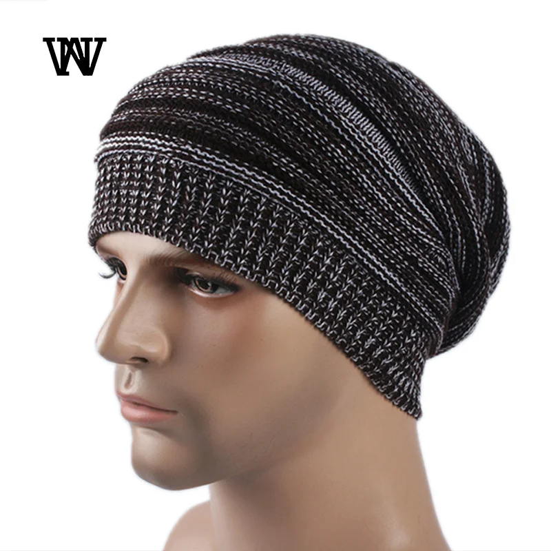 Striped Baggy Skullies Beanies Hats for Men Winter Cap Women\'s Outdoor Bonnet Hat Female Soft Warm Knitted Hat for Boys TTM-CZX9