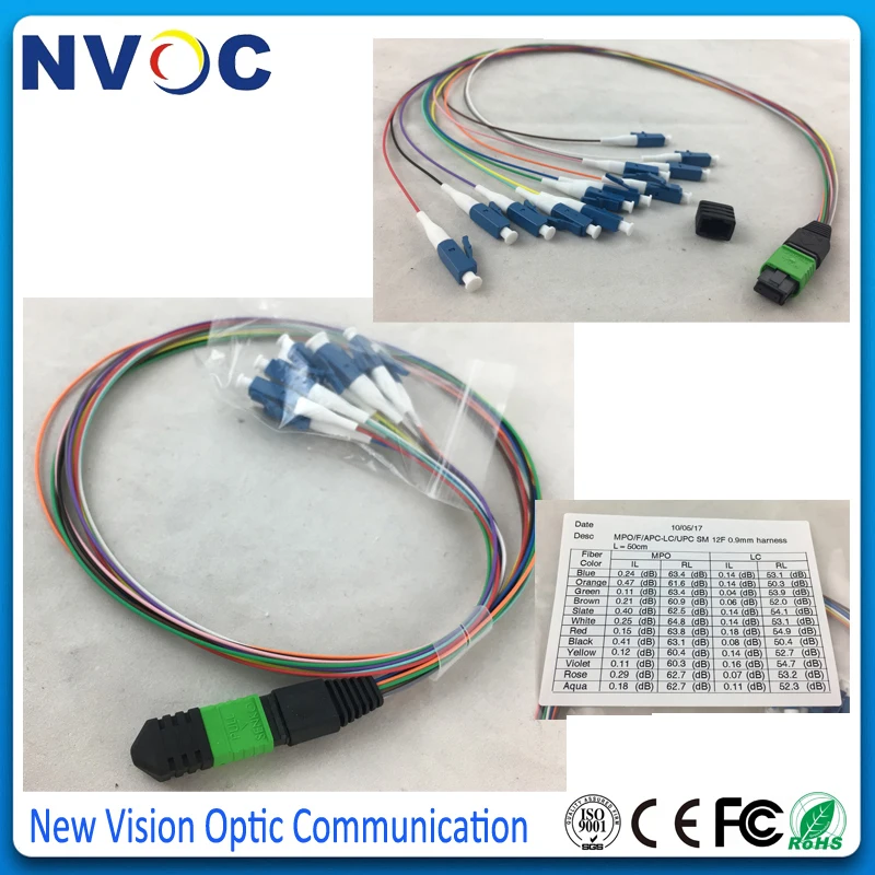 2Pcs 12C MPOAPC Male Female to 12Cores Harness LC/UPC Fan Out Fiber Pigtail,0.7dB,SM,SX,0.9mm,50cm Length Fibre Cable Connector