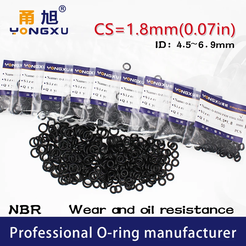 CS 1.8/2.65mm O-ring thickness cross section NBR Nitrile rubber sealing gasket rubber washer ring wholesale in specifications