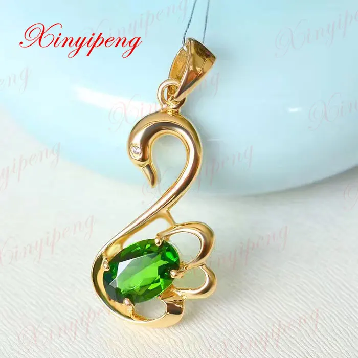 Fine jewelry green Color jewelry Women 18 k yellow gold inlaid 100% natural diopside pendant