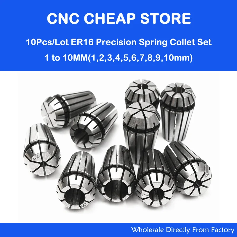 10Pcs/Lot ER16 Spring Collet Set For CNC Router Engraving Milling WoodWorking Machine Lathe Tool & Workholding 1-10mm