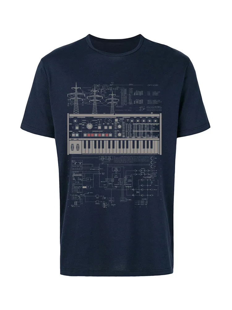 Electron Music Synthesizer Illustration T-Shirts For Men 100% Cotton Music Band Club Tops & Tees Electronic Keyboard AM T-shirts