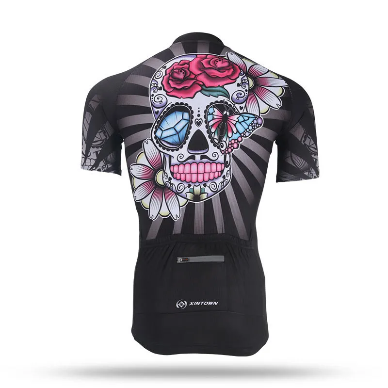 Xintown 2018 Printed Skull Cycling Clothing Short Sleeve MTB Cycling Jersey Shirt Breathable Bike Wear Cycle Bicycle Clothing