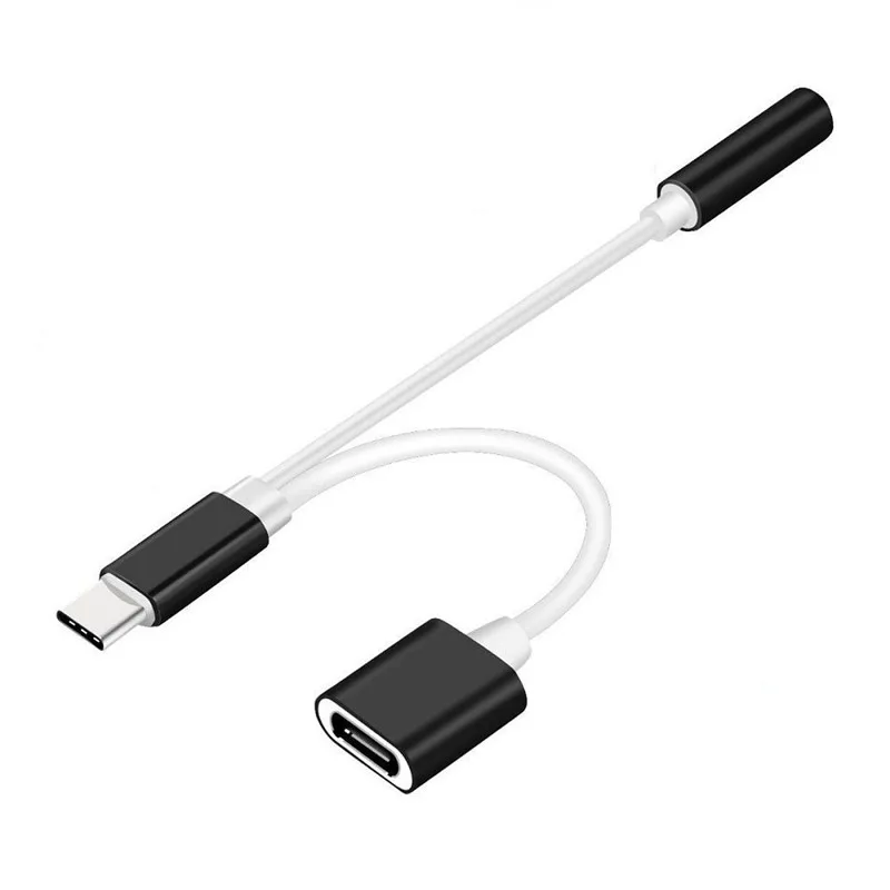 2in1 Type-C To 3.5mm Jack Headphone Charger Adapter AUX Type-c Audio Cable Splitter Converter Charging Cable For Huawei Xiaomi