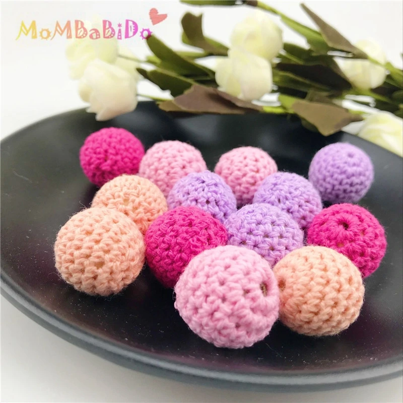 Baby Teething Pink & Purpal Series Teether Accessories Crochet Beads16-20mm 10pc Can Chew DIY Nursing Bracelet Crochet Beads