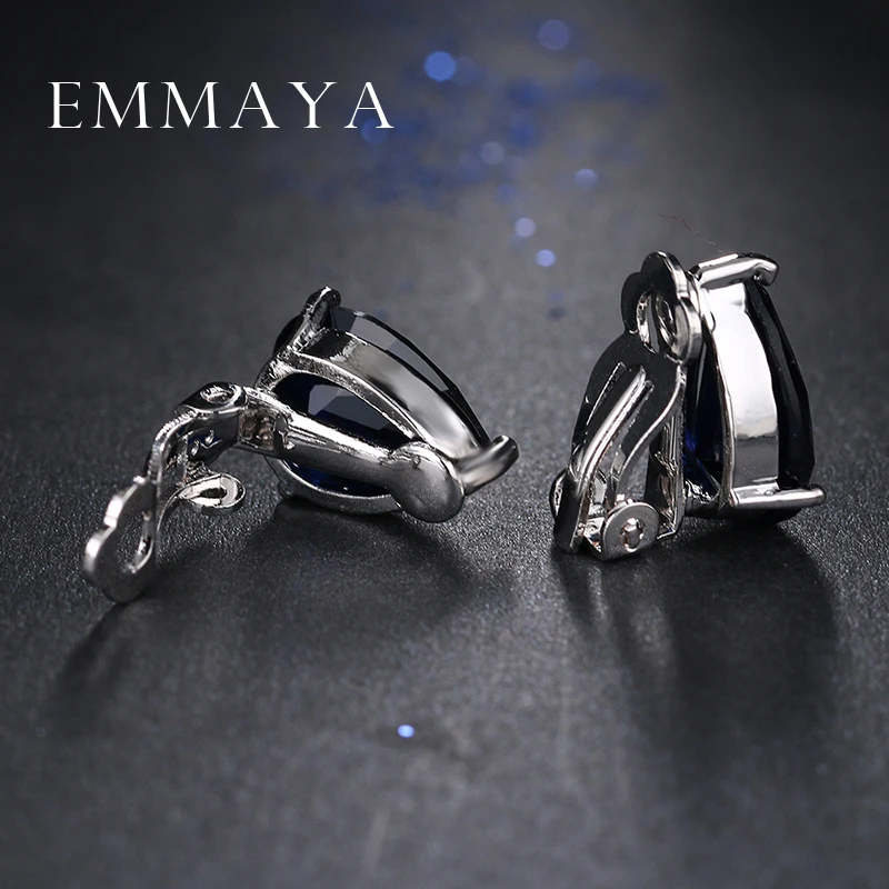 Emmaya Unique New Design Blue Crystal Clip Earrings Top Grade CZ Brincos White Gold Color Earrings for Women Jewelry Anel