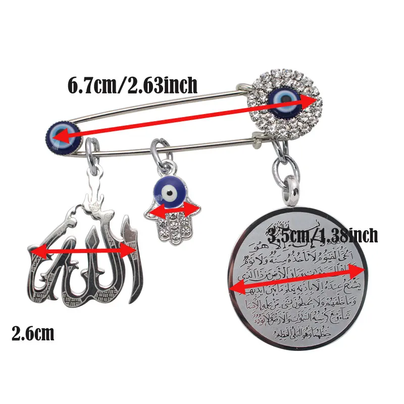 islam turkish evil eye Allah AYATUL KURSI  hamsa hand of fatima Stainless steel brooch baby pin