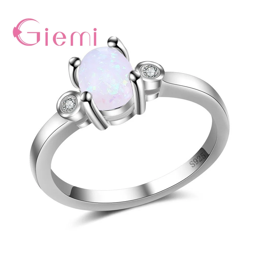 Concise Korea Stype Shiny Oval Opal Rings for Women Finger 925 Silver Jewelry Silver Female Party Wedding Engagement Anel