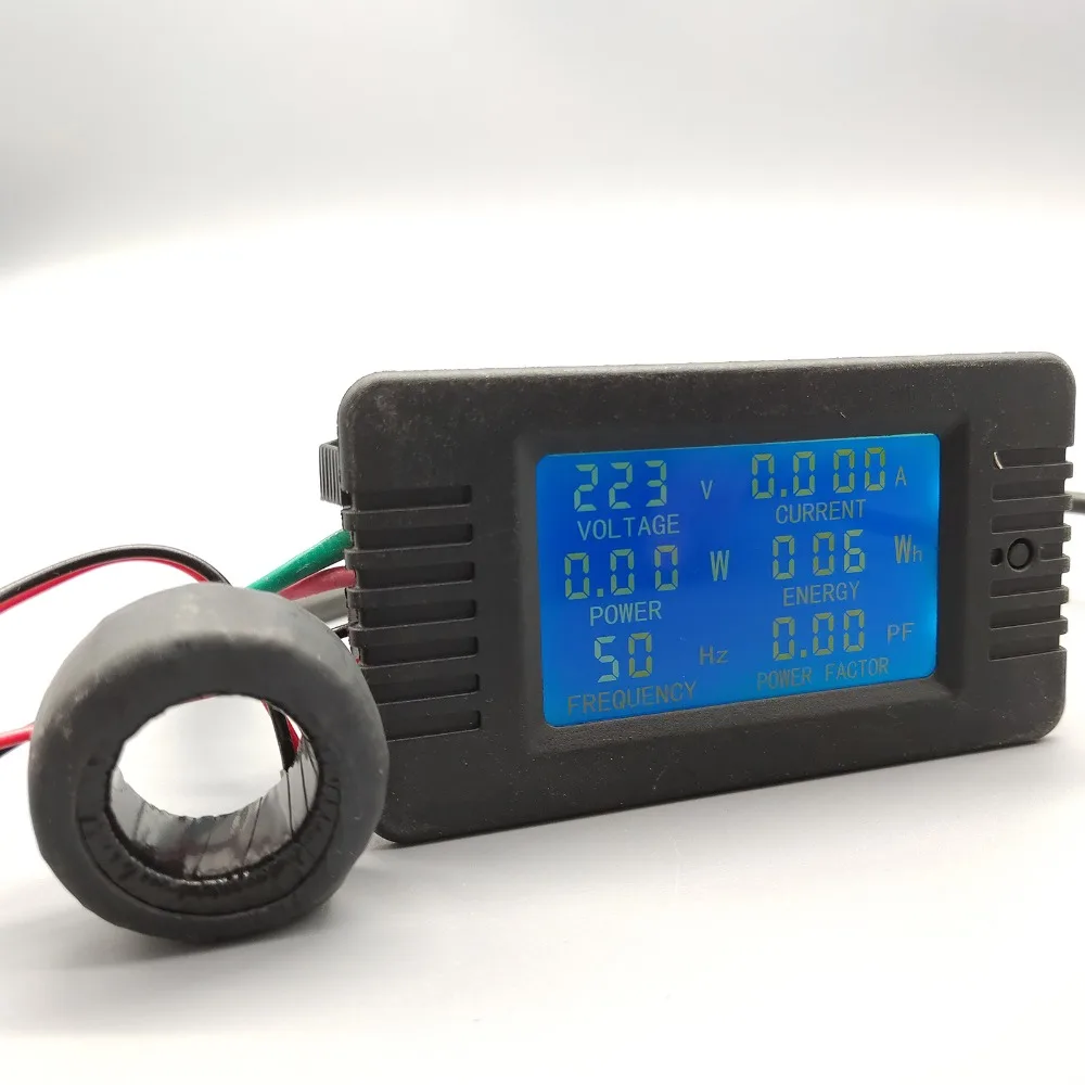 6 in 1 AC 100A Digital Voltmeter Ammeter Energy Power Power Frequency Factor Current Panel Meter Detector 110V 220V LCD Blue