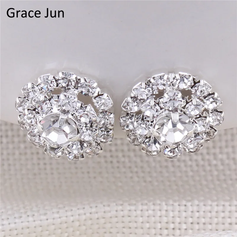 Grace Jun New Arrival Double Round Rhinestone Clip on Earring No Pierced for Women Party Charm Fine Jewelry Bijouterie