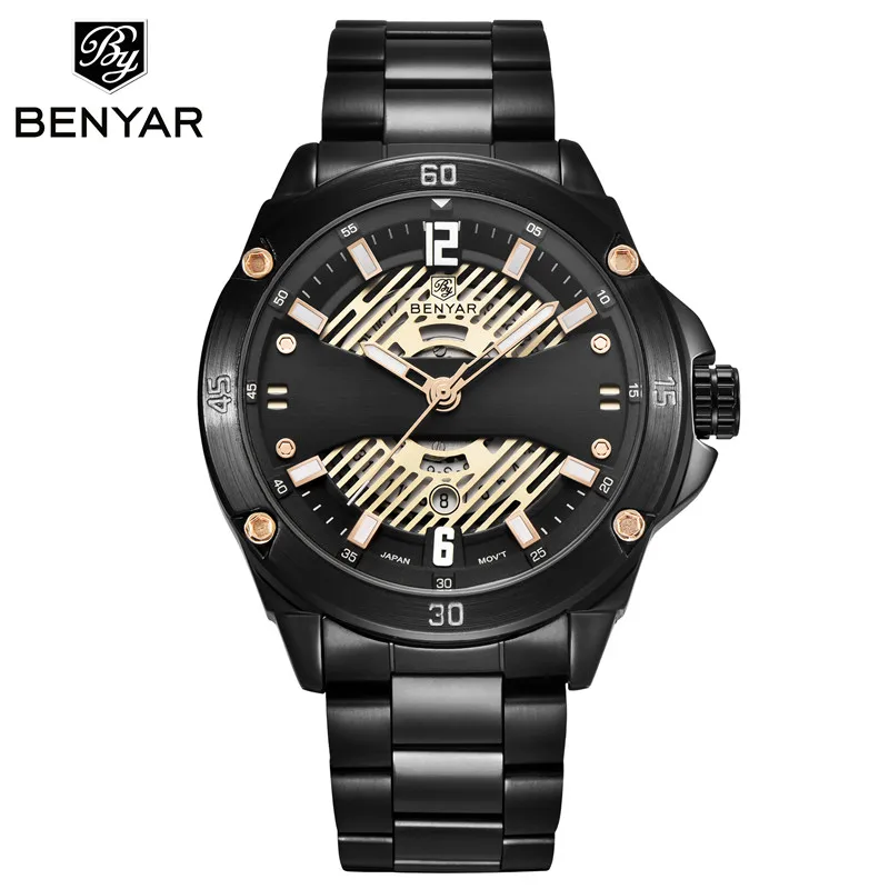 BENYAR Fashion Stainless Steel Chronograph Sports Mens Watches Top Brand Luxury Quartz Business Watch Clock Relogio Masculino