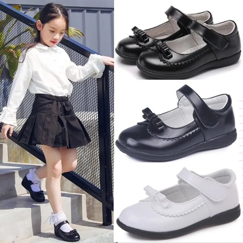 Sapatos de couro para meninas, Sapatos de vestido preto para crianças, Sapatos escolares para crianças, Estudante, 4 T, 5 T, 6T, 7 T, 8 T, 9 T, 10