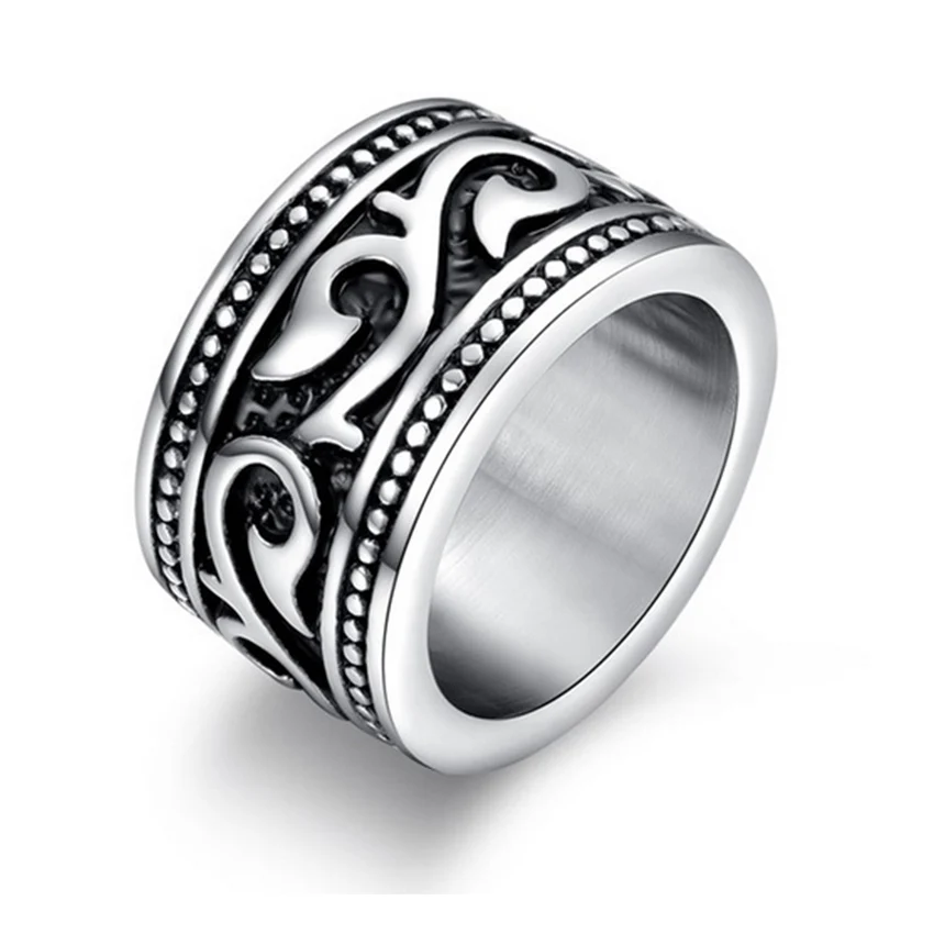 Vintage Decorative Pattern Ring Stainless Steel Rings Retro Gothic Male Jewelry 8-13