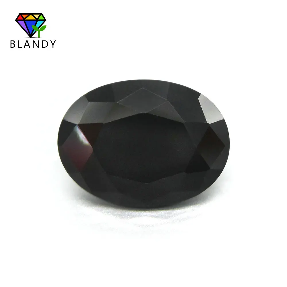 Size 2x3~13x18mm Oval Shape Machine Cut Black Color Glass Stone 5A Quality Loose Synthetic Gems Beads For Jewelry