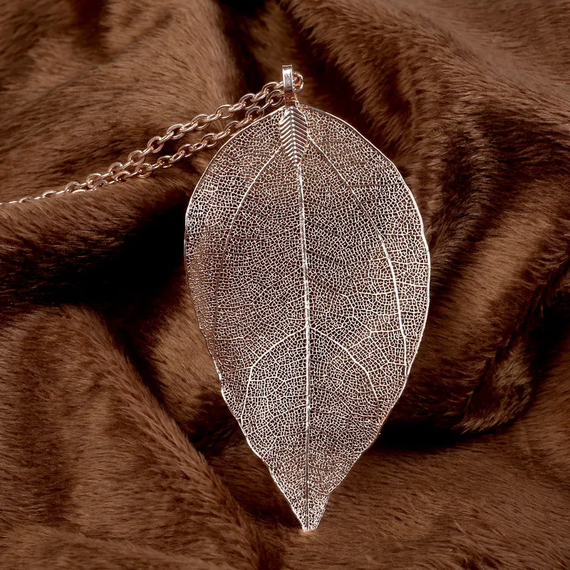 LOVBEAFAS Unique Natural Real Leaf Necklace for Women Filigree Long Statement Vintage Necklace Collier Femme Necklace Jewelry