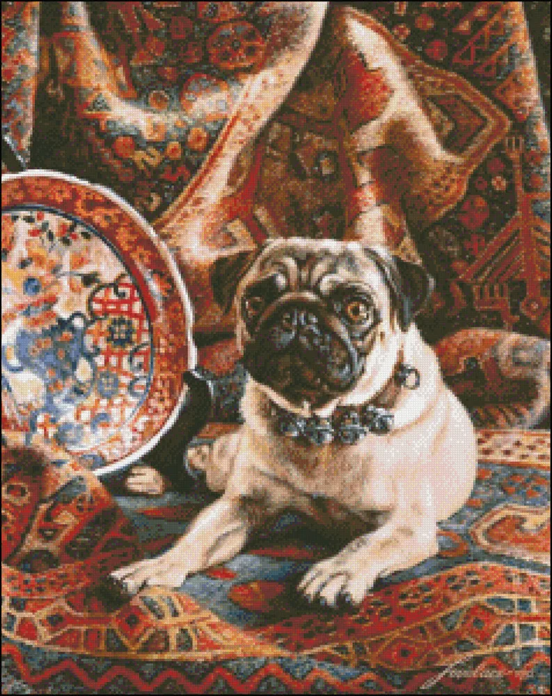 Needlework for embroidery DIY French DMC High Quality - Counted Cross Stitch Kits 14 ct Oil painting - Pug with Bells