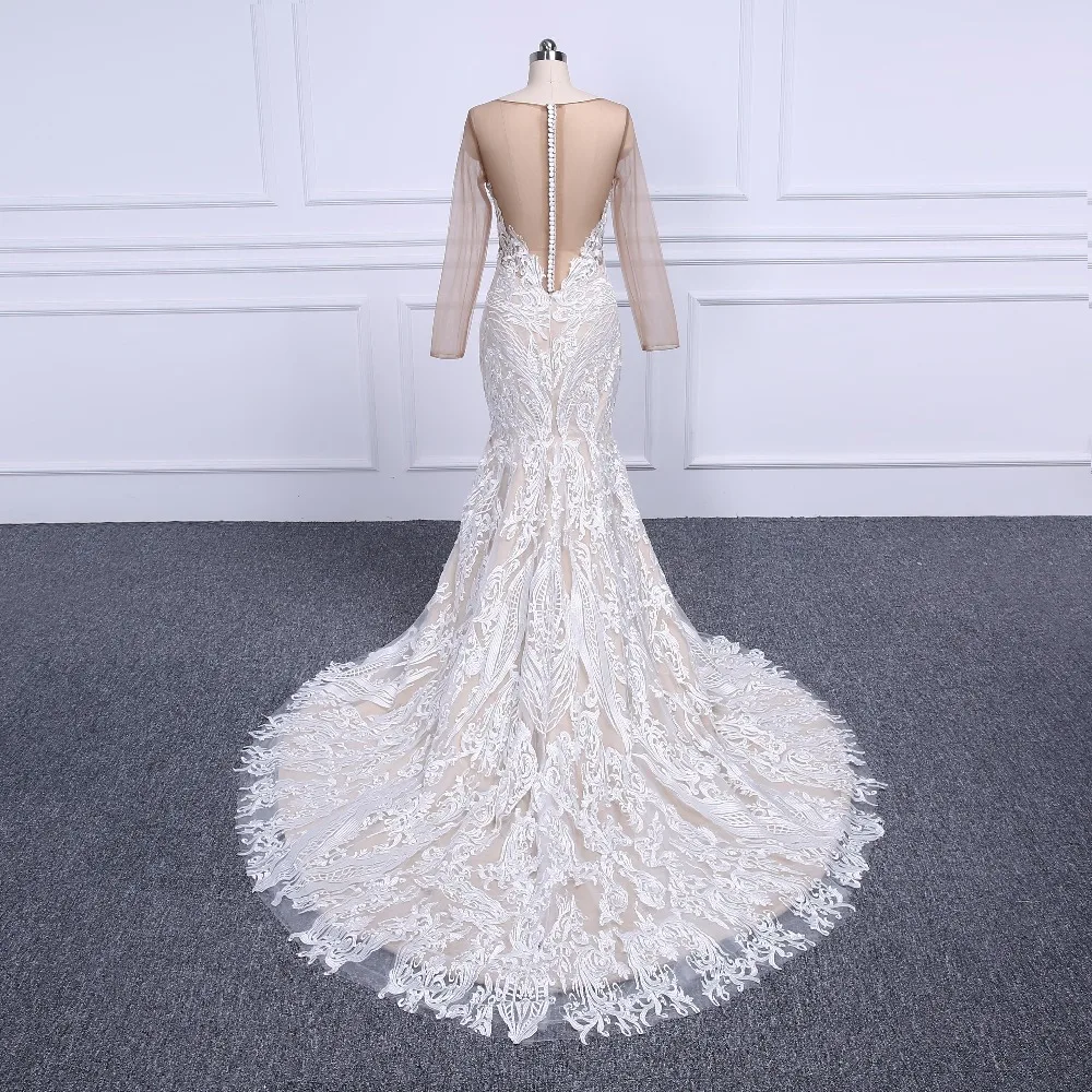 Abito da sposa a sirena vintage personalizzato a maniche lunghe in pizzo Abiti da sposa africani per abiti da sposa da sposa 2025