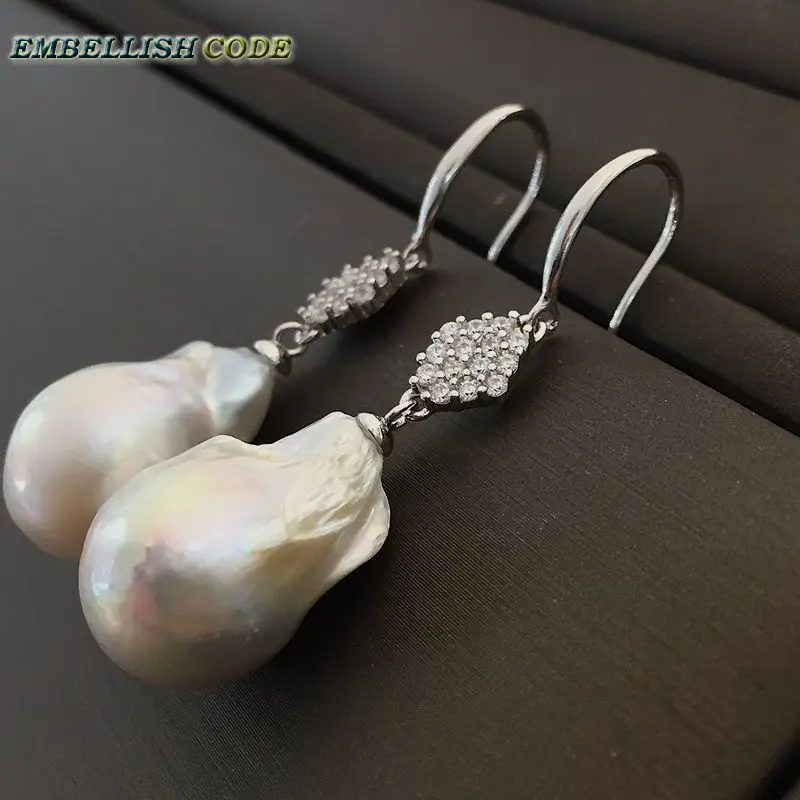 Selling baroque pearls hook zircon style dangle earrings white fire ball tissue nucleated freshwater pearl for women