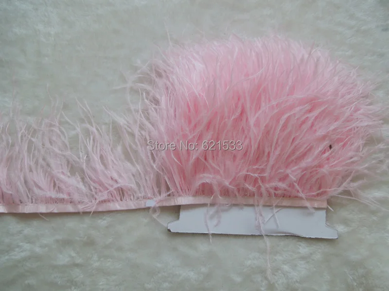 Middle Pink Ostrich Fringe,10yards/lot-Pink Ostrich feather Trim,Ostrich trimming on Satin Header 5-6inches in width