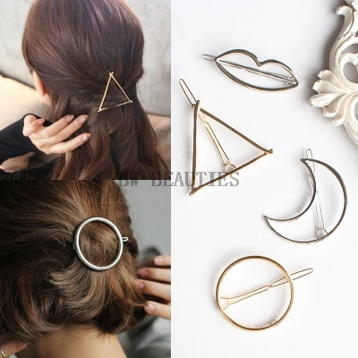 

200Pcs/Lot Woman Hair Accessories Triangle Hair Clip Pin Metal Geometric Alloy Moon Circle Barrette Girls Holder