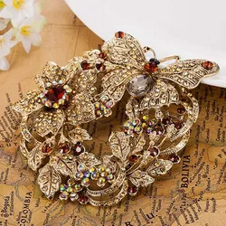 Zlx Big Size Butterfly Brooches For Women Wedding Accessory Nice Flower Brooch Brand Rhinestone Crystal Hijab Pins christmas