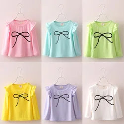 2024 Spring Autumn 2 3 4 6 8 10 Years Baby Children'S Clothing Long Puff Sleeve Kids Candy Color Sweet Baby Girl Basic T-Shirt