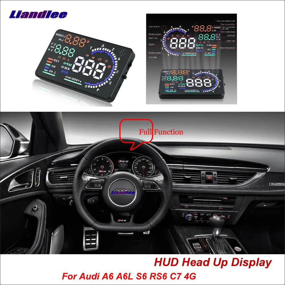 Liandlee Car HUD Head Up Display For Audi A6 C5 C6 C7 S6 RS6 2011-2018 Safe Driving Screen OBD Speedometer Projector Windshield