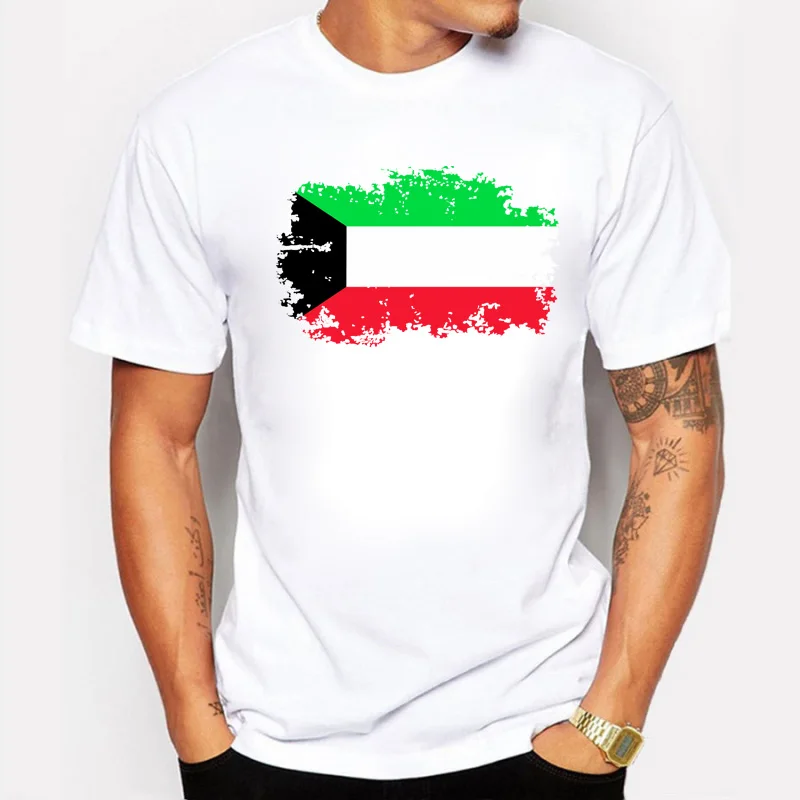 BLWHSA New Summer Kuwait Flag T shirts For Men Cotton Casual Nostalgic Kuwait Flag Style Contest Cheer short Tops & Tees