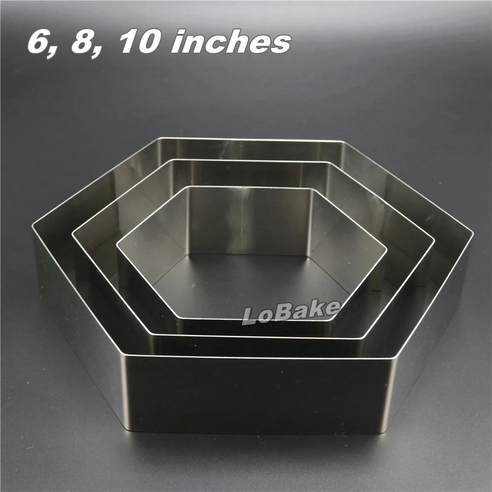 (3 sizes/set) 6 8 10 inches 5cm height stainless steel hexagon shape mousse ring fondant birthday cake mold cheesecake mould