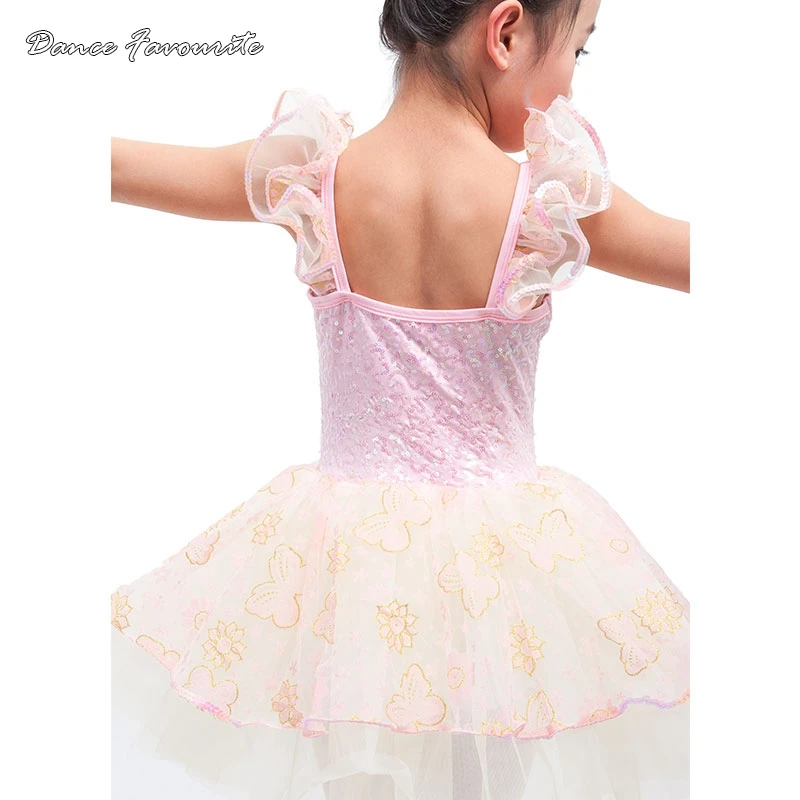 Dance Favourite Nieuwe ontwerp roze pailletten spandex lijfje ballet kostuum tutu meisje stage dance tutu ballrina kostuum tutu