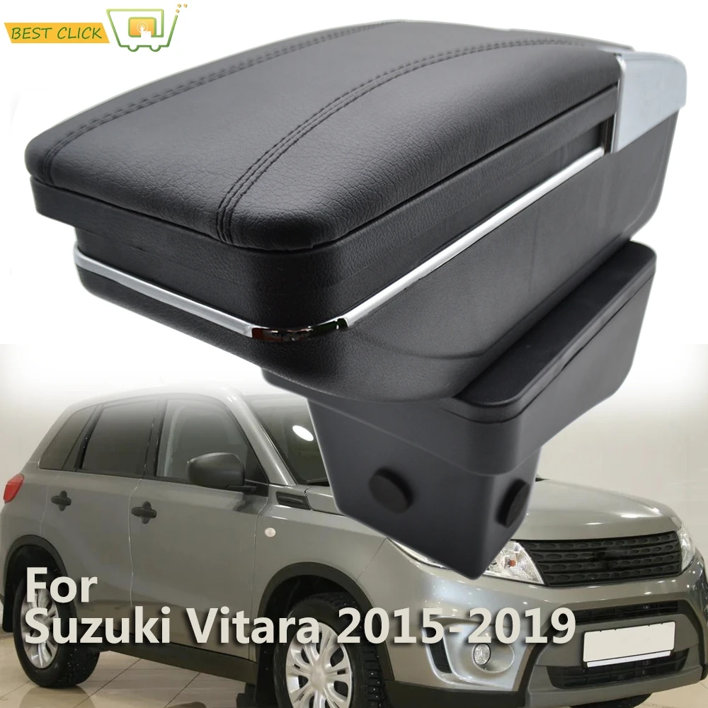 

Storage Box For Suzuki Vitara 2015 2016 2017 2018 2019 Arm Rest Rotatable Cup Holder Armrest Black Leather