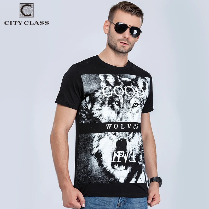 CITY CLASS Mens T-Shirt Tops Fashion Hip Hop Men Cotton T-Shirts Short Sleeve Brand Clothing Printed Animal Wolf  2023